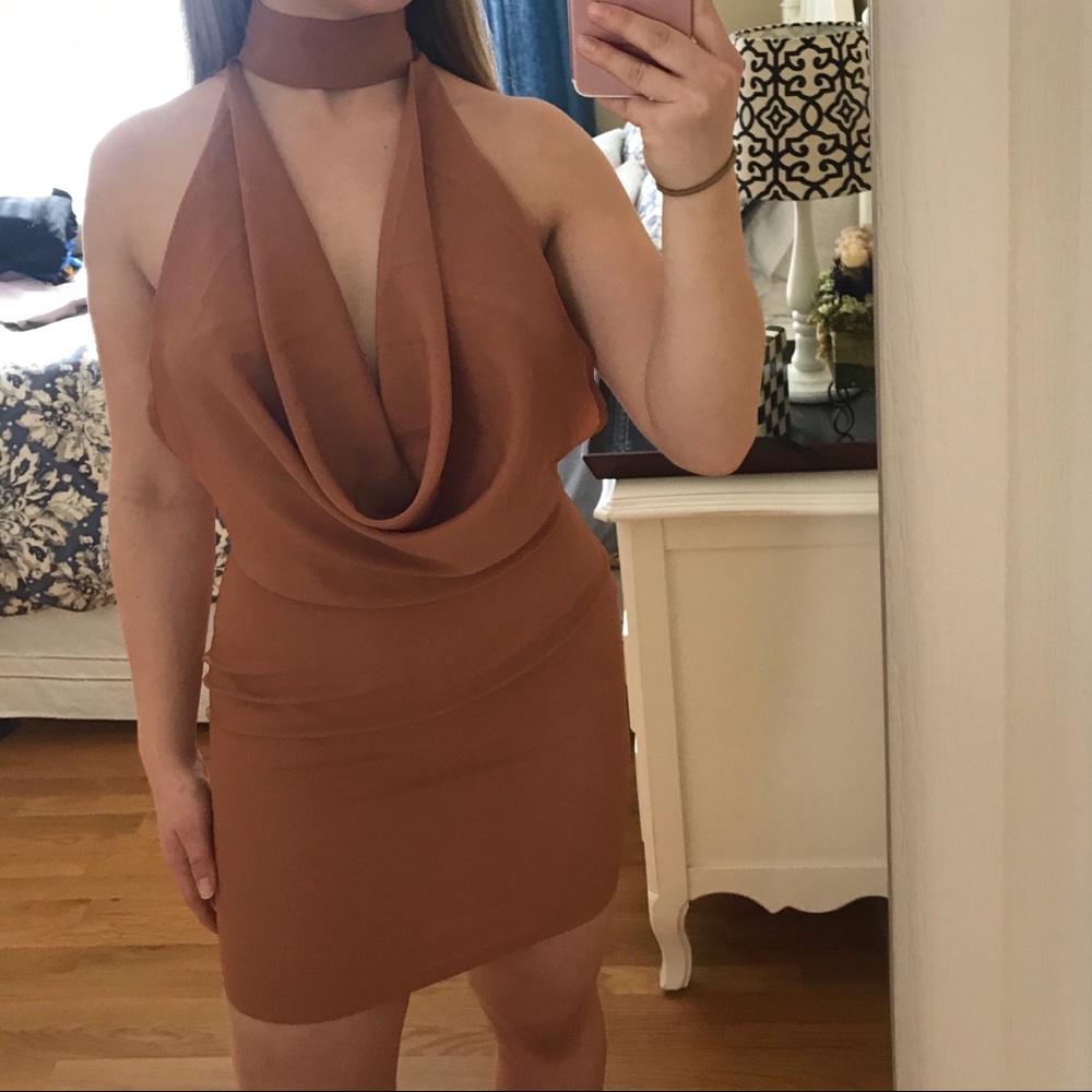 Low Cowl Neck Rust Dress